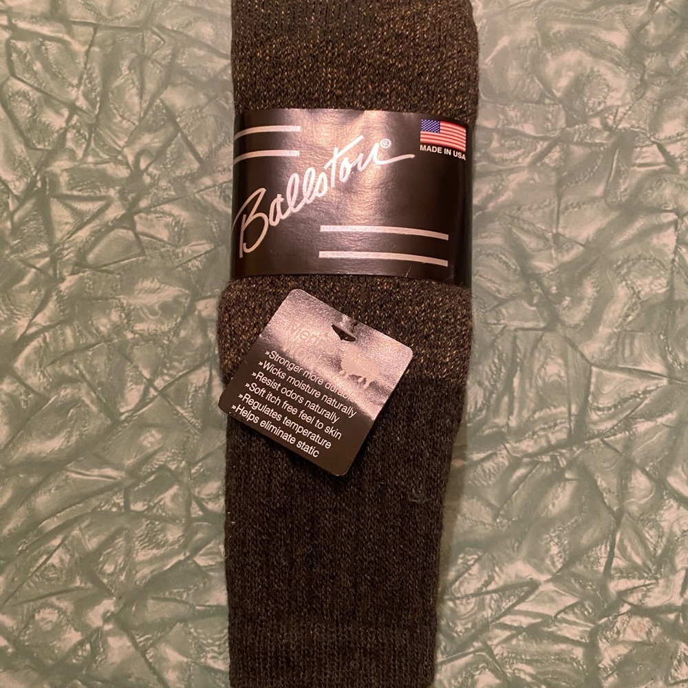 Brand New Men’s Large Ballston Merino Wool Socks Made In USA Dark Color